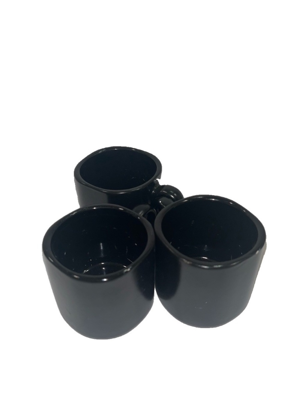 Vintage Japan Japanese Black Ceramic Coffee Tea Mugs Set of 3 Glossy Cups New